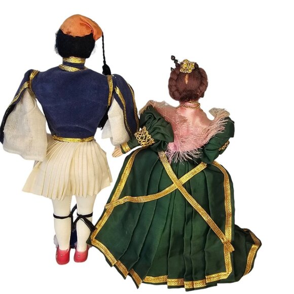 Vintage 60s Pair Greek Dolls Traditional Dress Man & Woman 10 Inch Tall Detailed - Picture 4 of 13